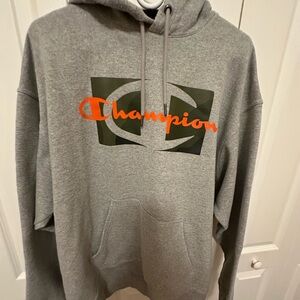 Champion Gray and Orange Logo Hoodie